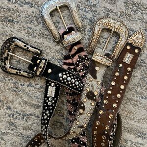 Lot of 3 B.B. Simon Animal Print and Studded Belts with Silver and Gold Buckles